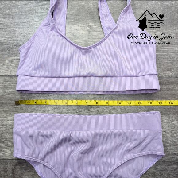 Charmleaks High Cut Crop Ribbed Bikini Swimsuit Size M - Picture 2 of 4